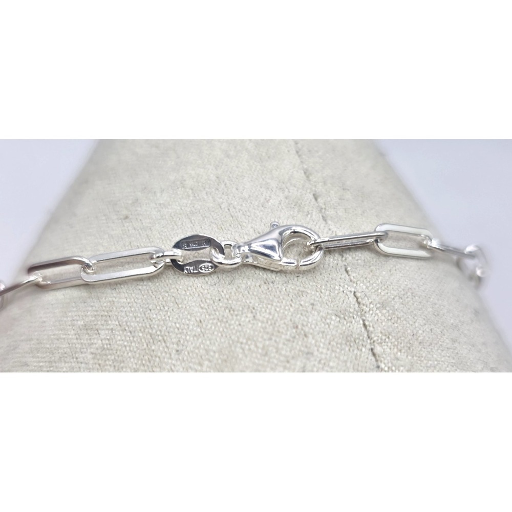 Sterling Silver Paper Clip Chain Bracelet 3.2 mm Size 6.75 Adjustable Italy NWOT - Picture 3 of 10